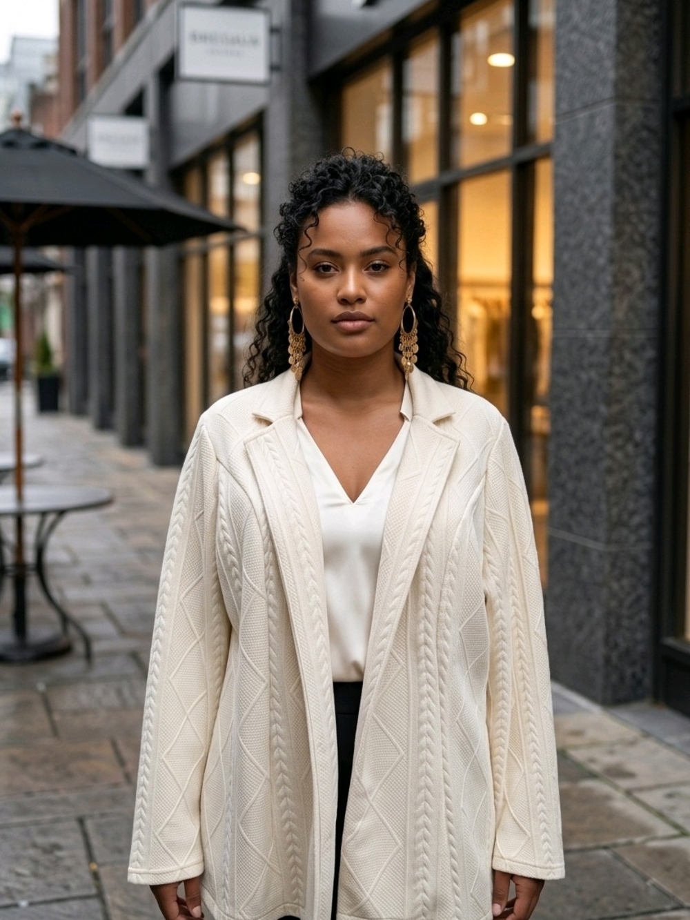 Womens Plus Size Cream Cable-Knit Blazer Sz 2xl